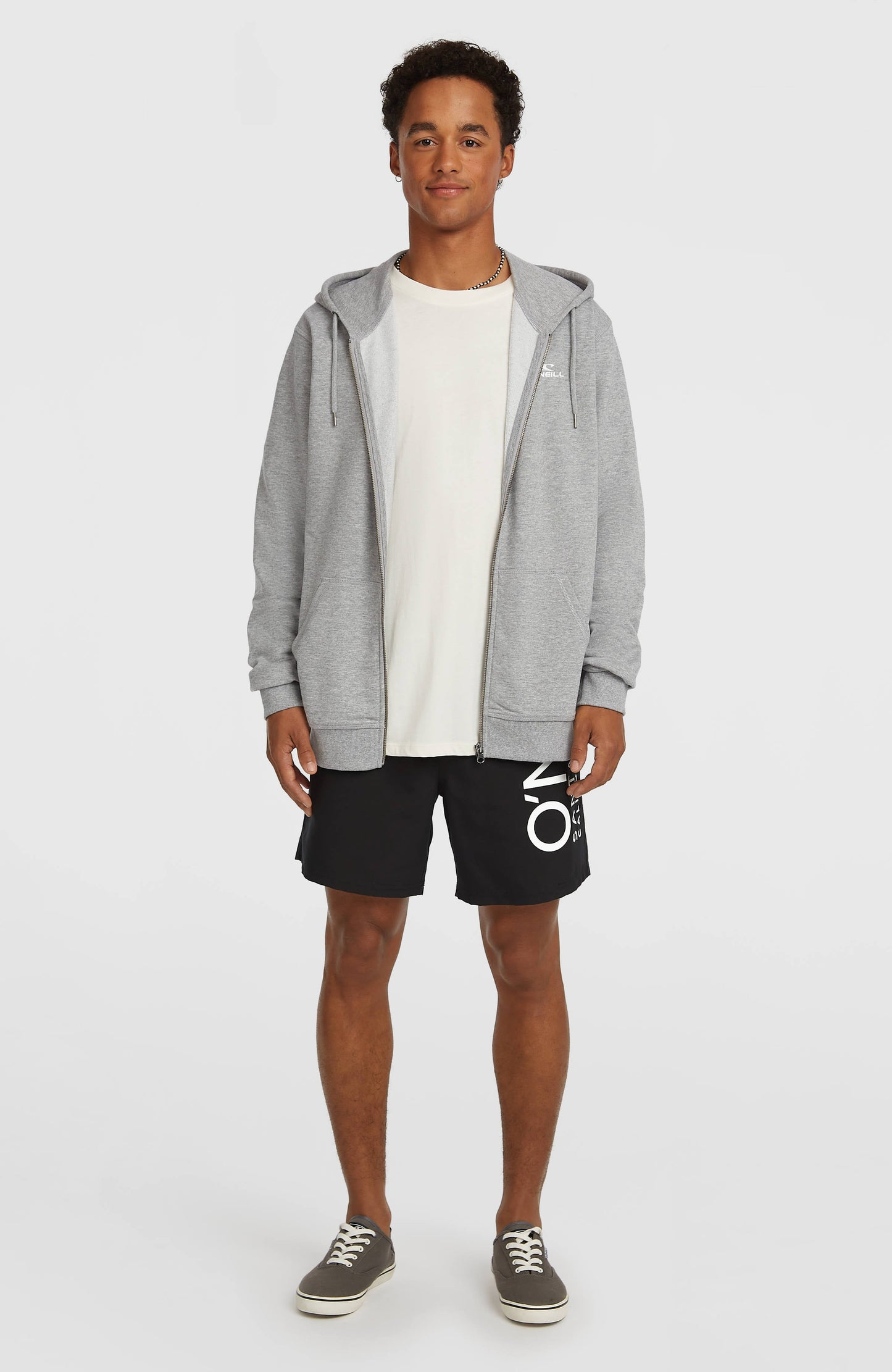 Small Logo Full-Zip Hoodie Men Silver Melee