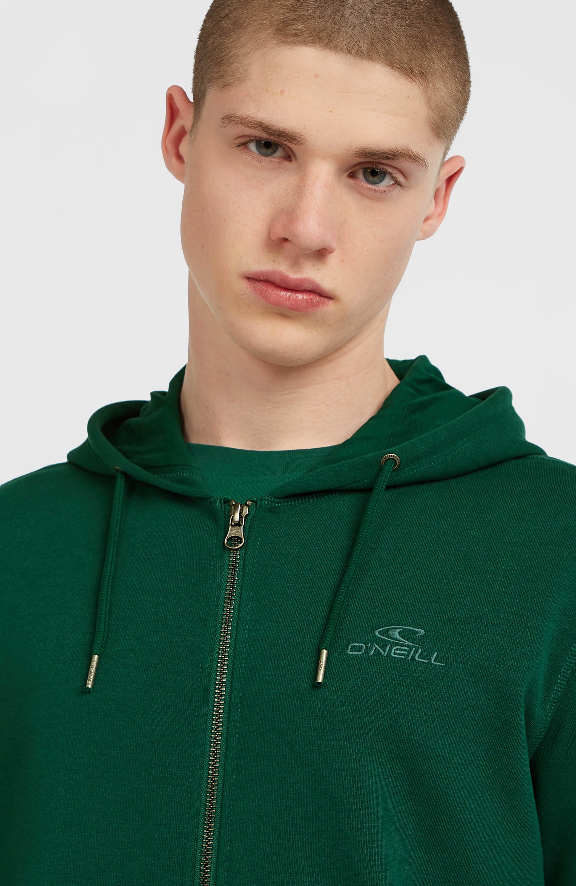 Small Logo Full-Zip Hoodie Men Emerald Envy