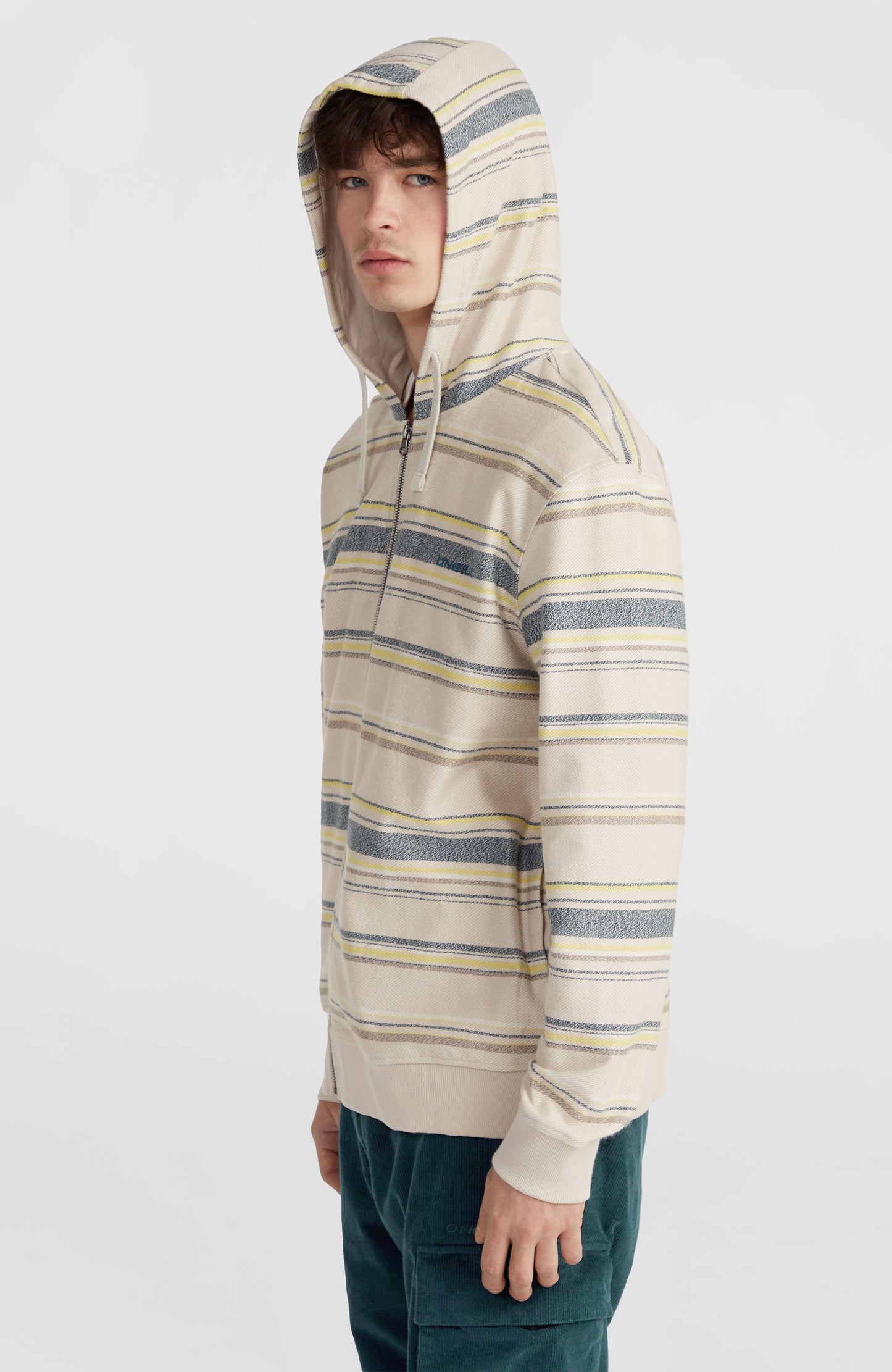 Bavaro Full-Zip Hoodie Men Grey Vintage Stripe