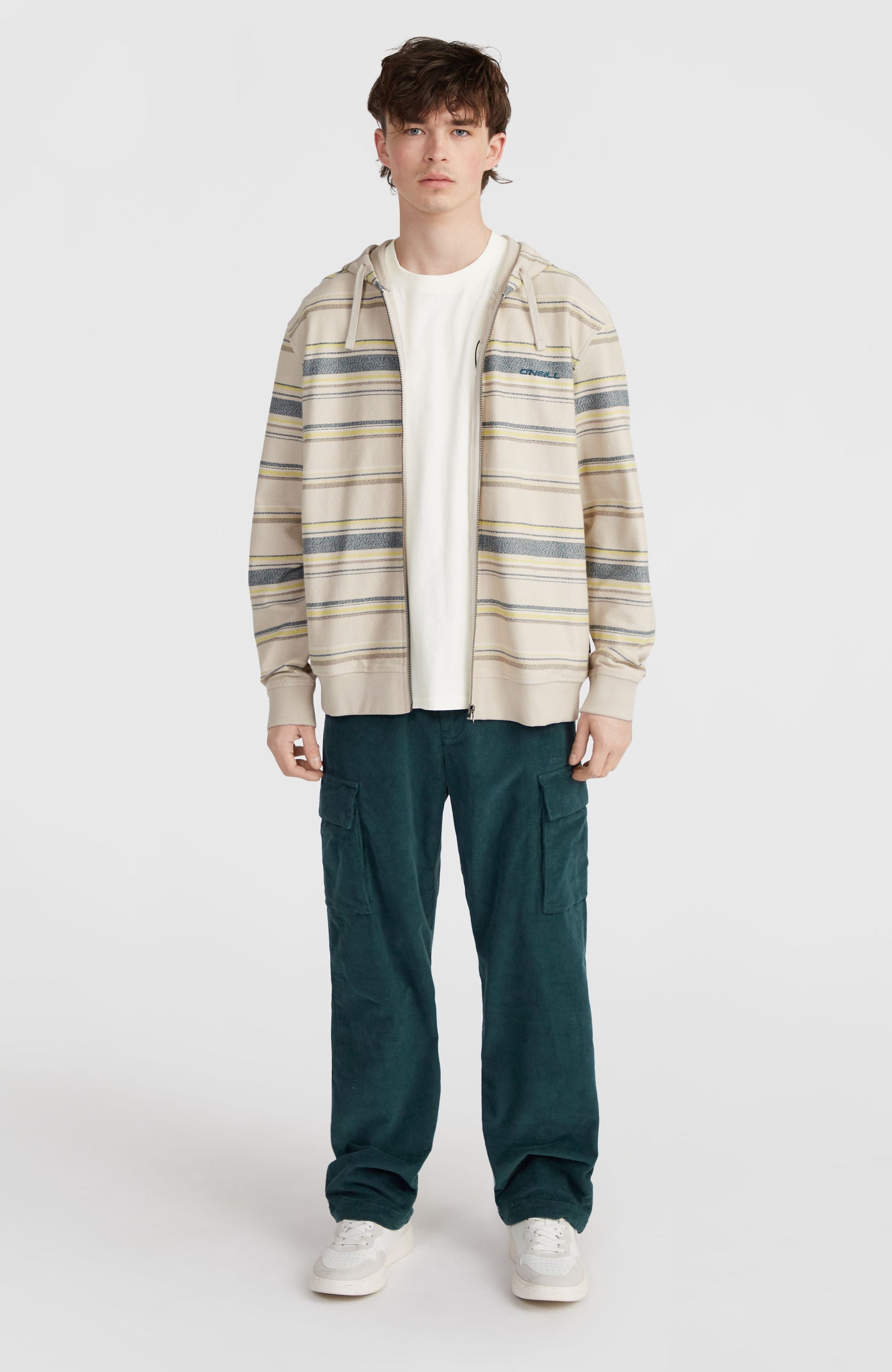 Bavaro Full-Zip Hoodie Men Grey Vintage Stripe