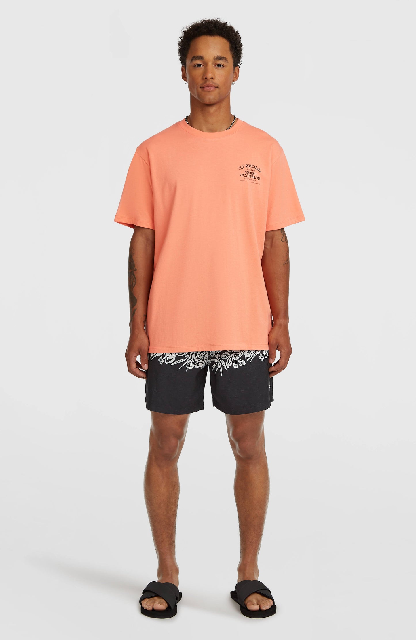 Melange Chest Print T-Shirt Men Funky Peach