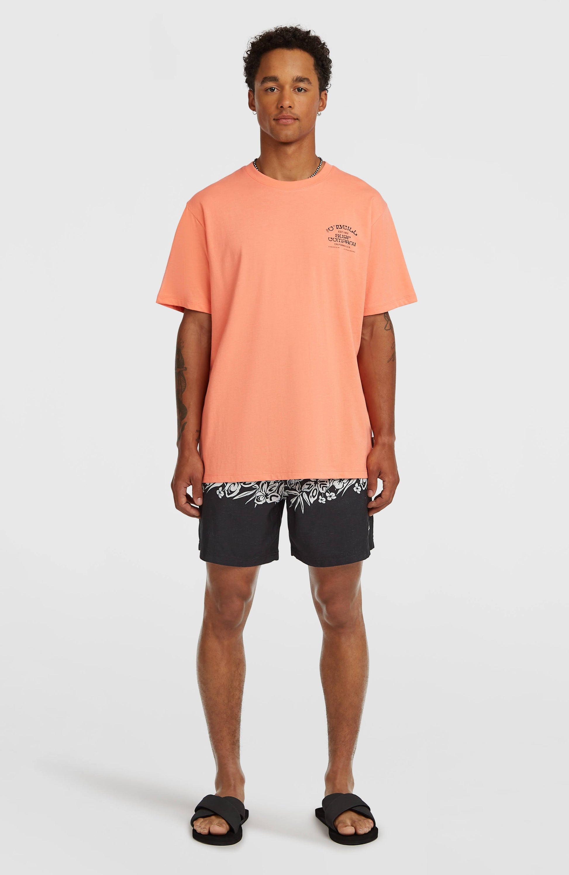 Melange Chest Print T-Shirt Men Funky Peach