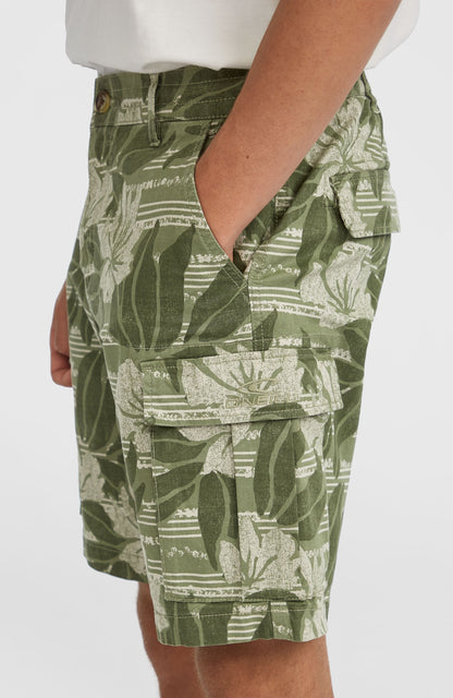 Essentials Cargo Shorts Men Green Tonal Dusty Flower