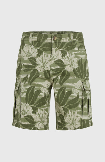 Essentials Cargo Shorts Men Green Tonal Dusty Flower