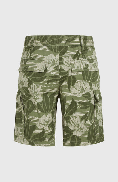 Essentials Cargo Shorts Men Green Tonal Dusty Flower