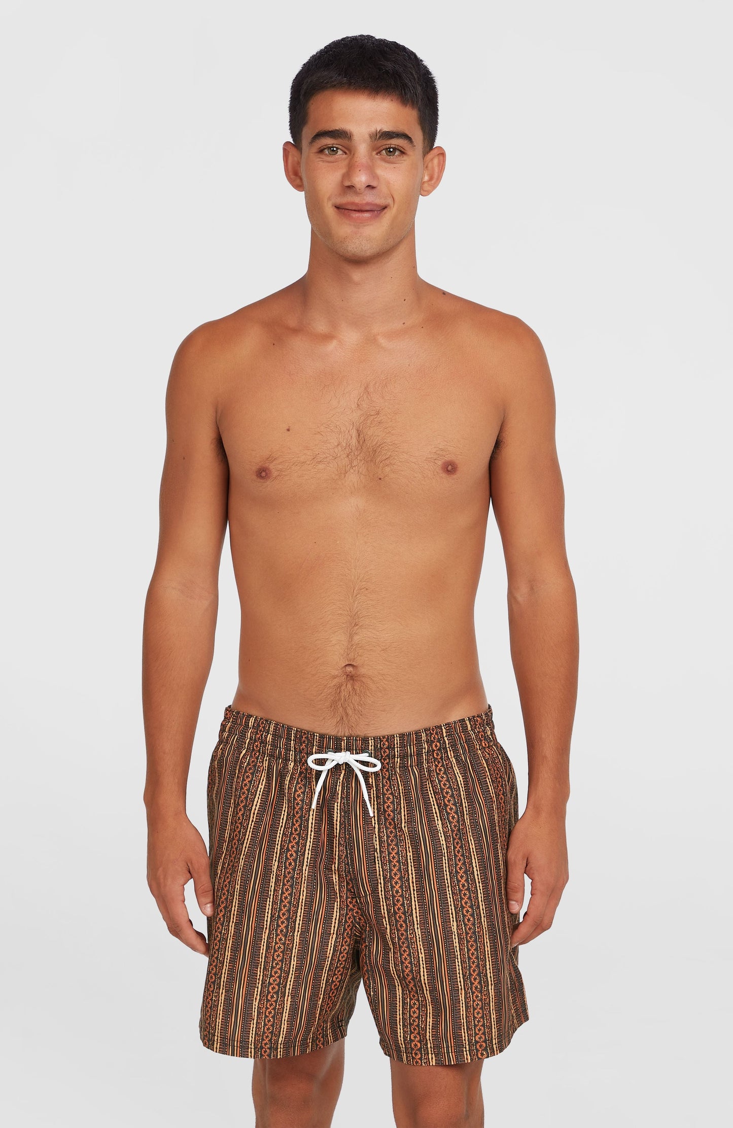 Cali Print 15'' Swim Shorts Men Orange Pressed Lines