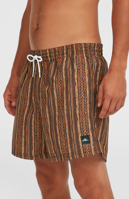 Cali Print 15'' Swim Shorts Men Orange Pressed Lines
