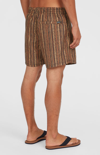 Cali Print 15'' Swim Shorts Men Orange Pressed Lines