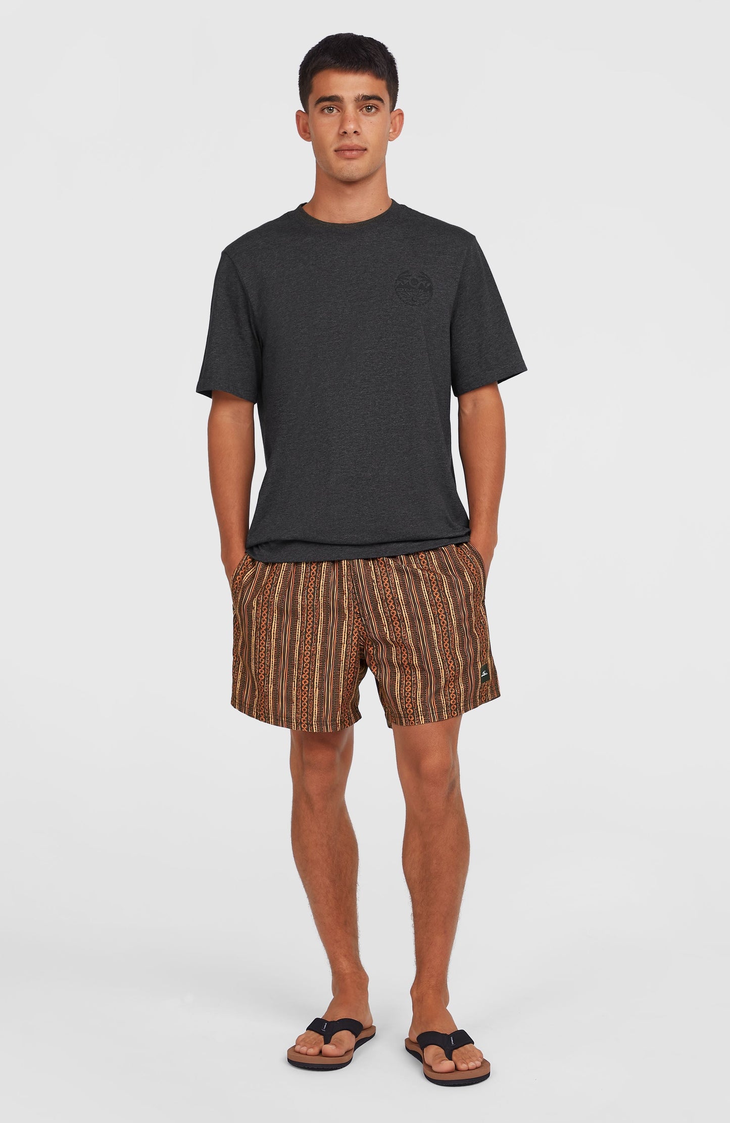 Cali Print 15'' Swim Shorts Men Orange Pressed Lines