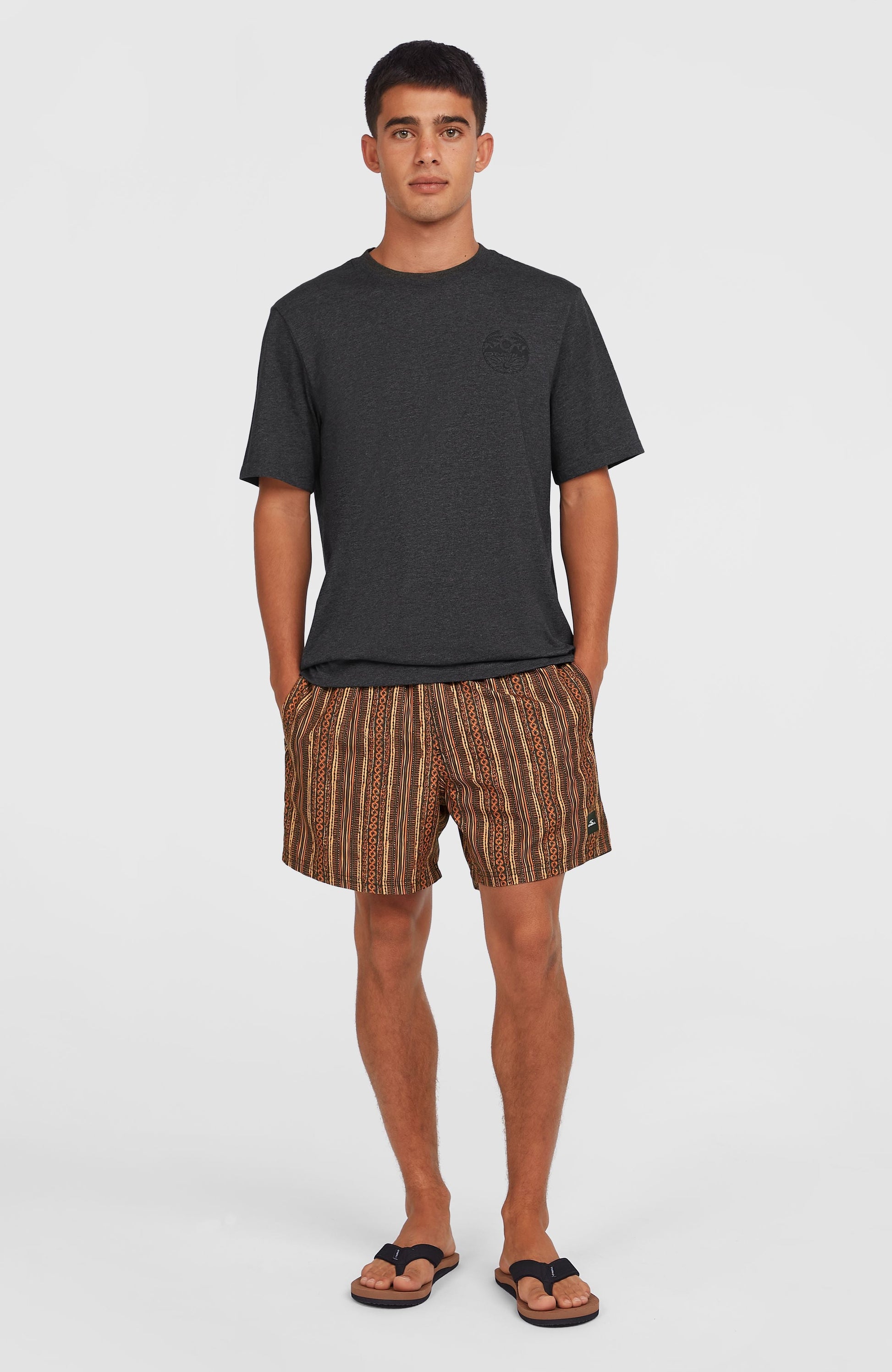 Cali Print 15'' Swim Shorts Men Orange Pressed Lines