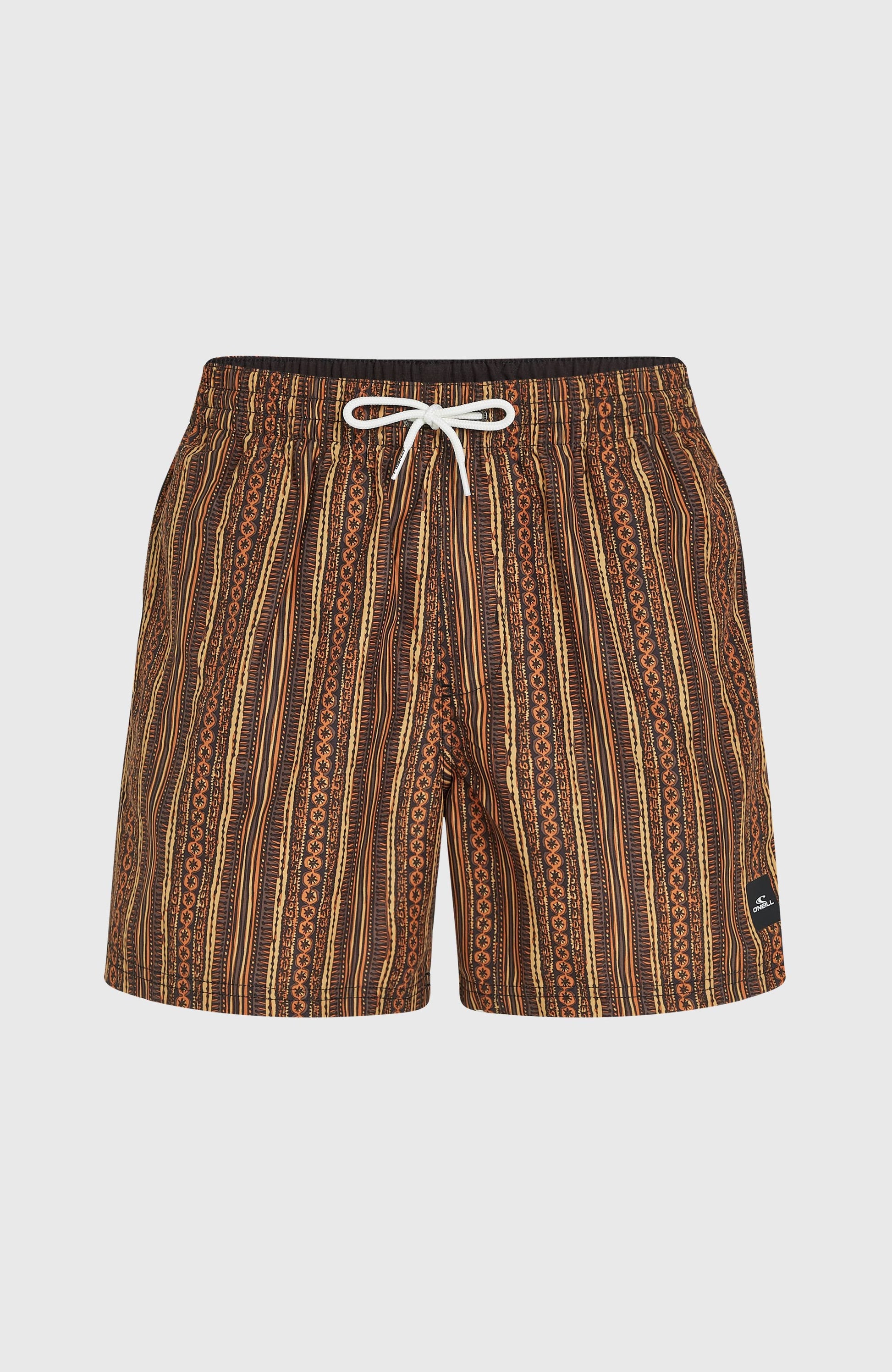 Cali Print 15'' Swim Shorts Men Orange Pressed Lines