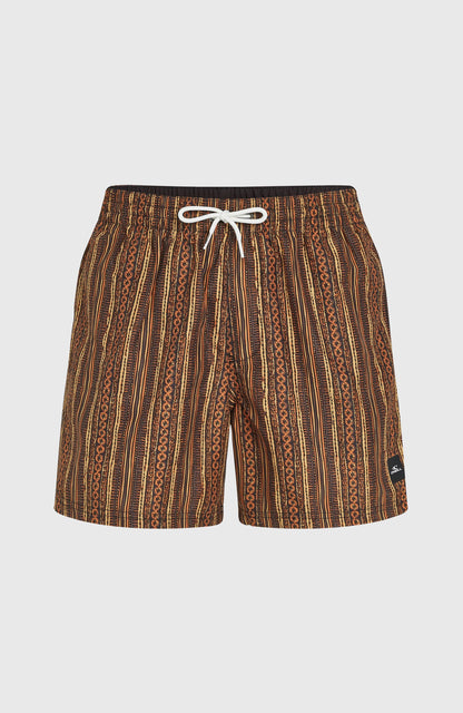 Cali Print 15'' Swim Shorts Men Orange Pressed Lines