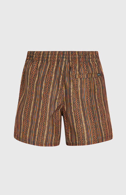 Cali Print 15'' Swim Shorts Men Orange Pressed Lines