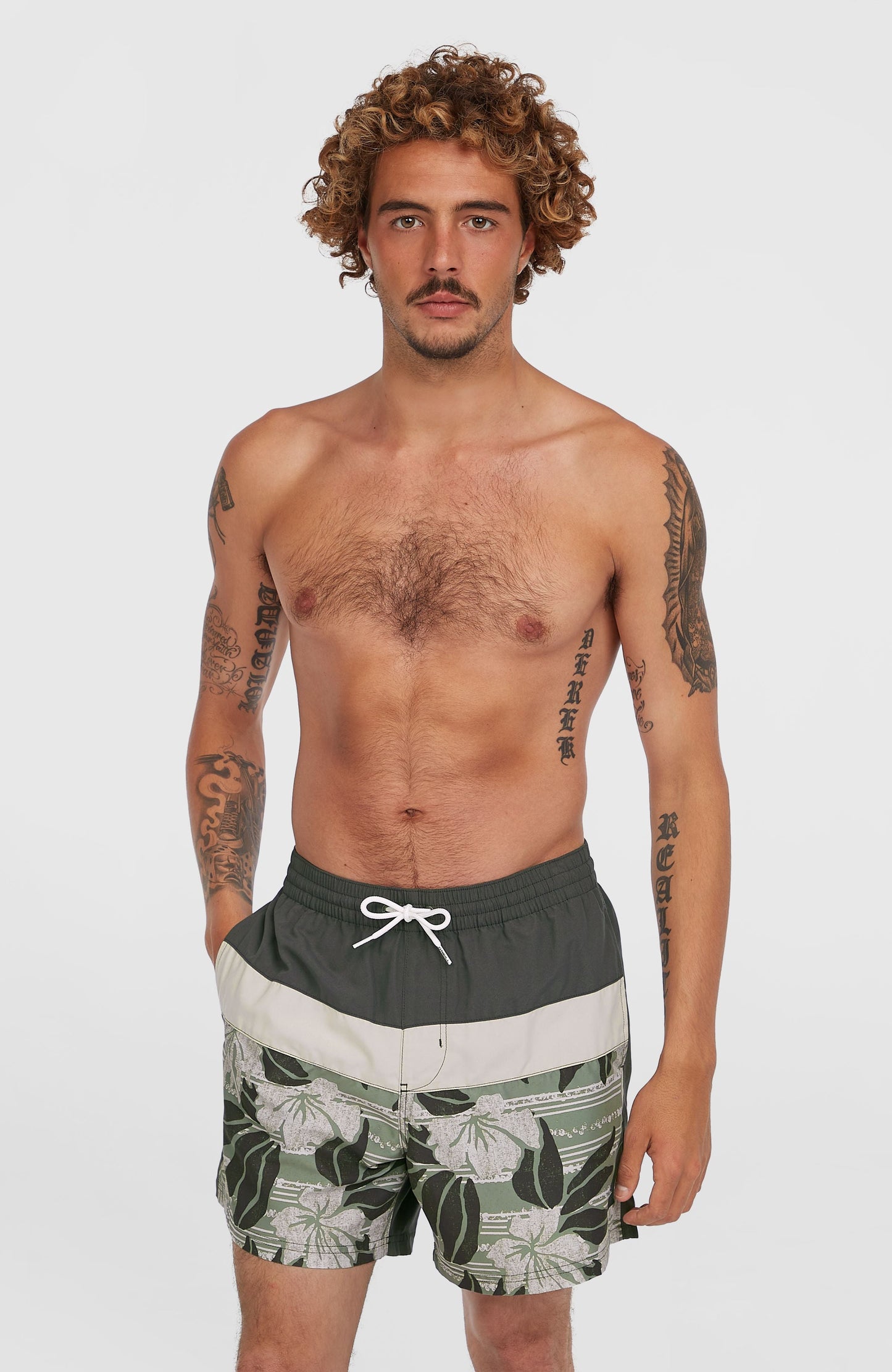 Cali Block 15'' Swim Shorts Men Green Dusty Flower