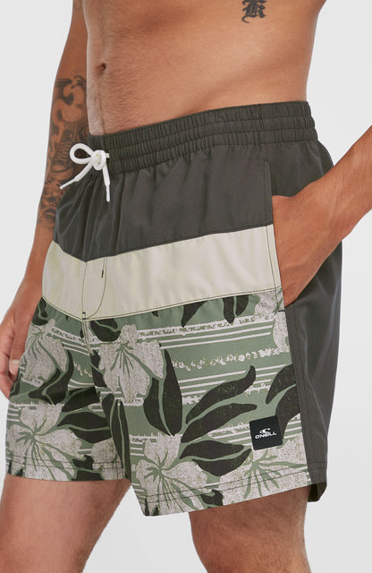 Cali Block 15'' Swim Shorts Men Green Dusty Flower