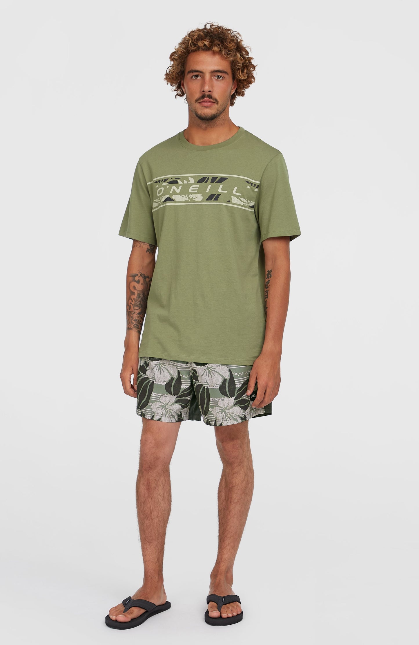 Cali Block 15'' Swim Shorts Men Green Dusty Flower