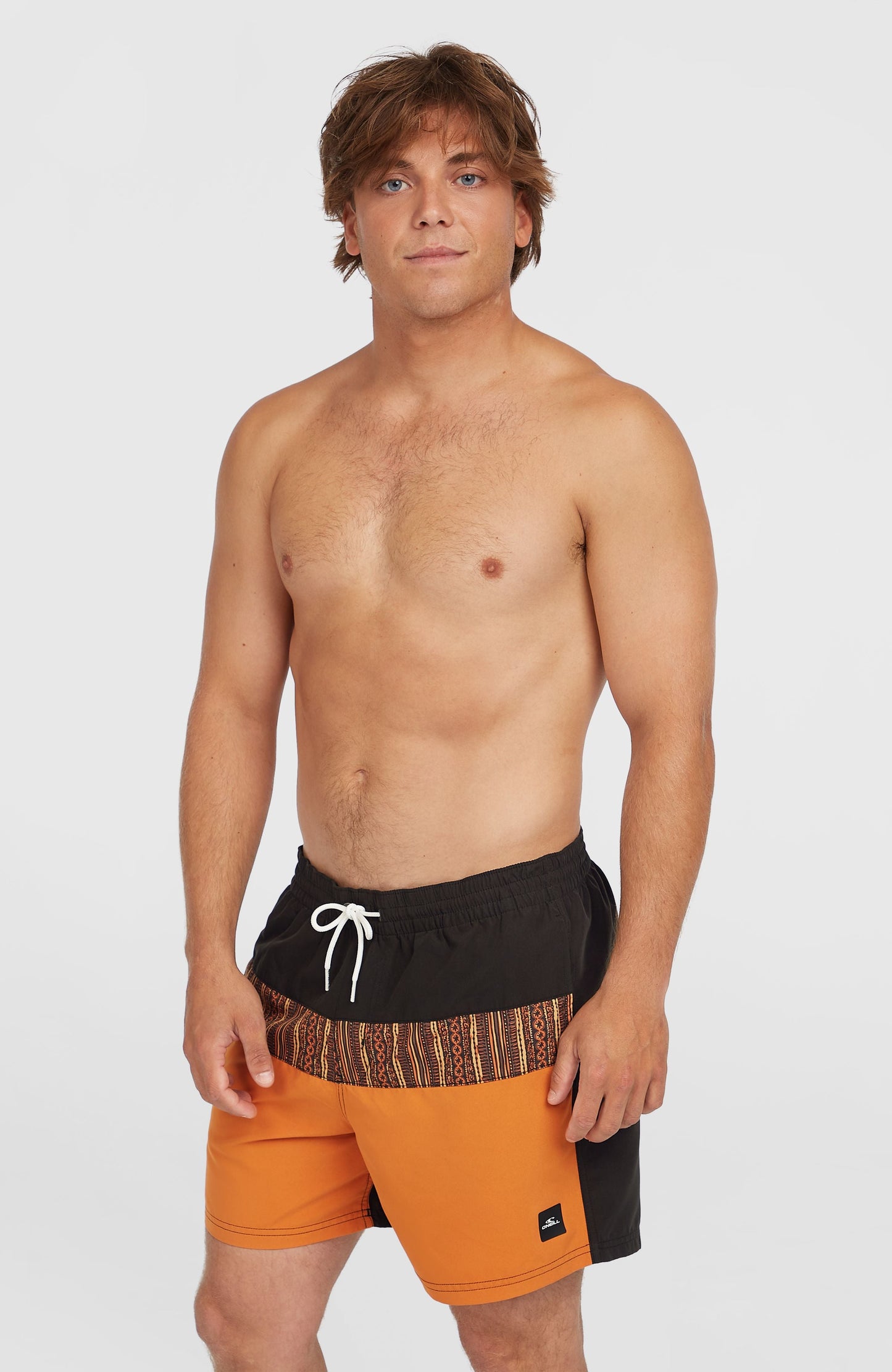 Cali Block 15'' Swim Shorts Men Orange Pressed Lines