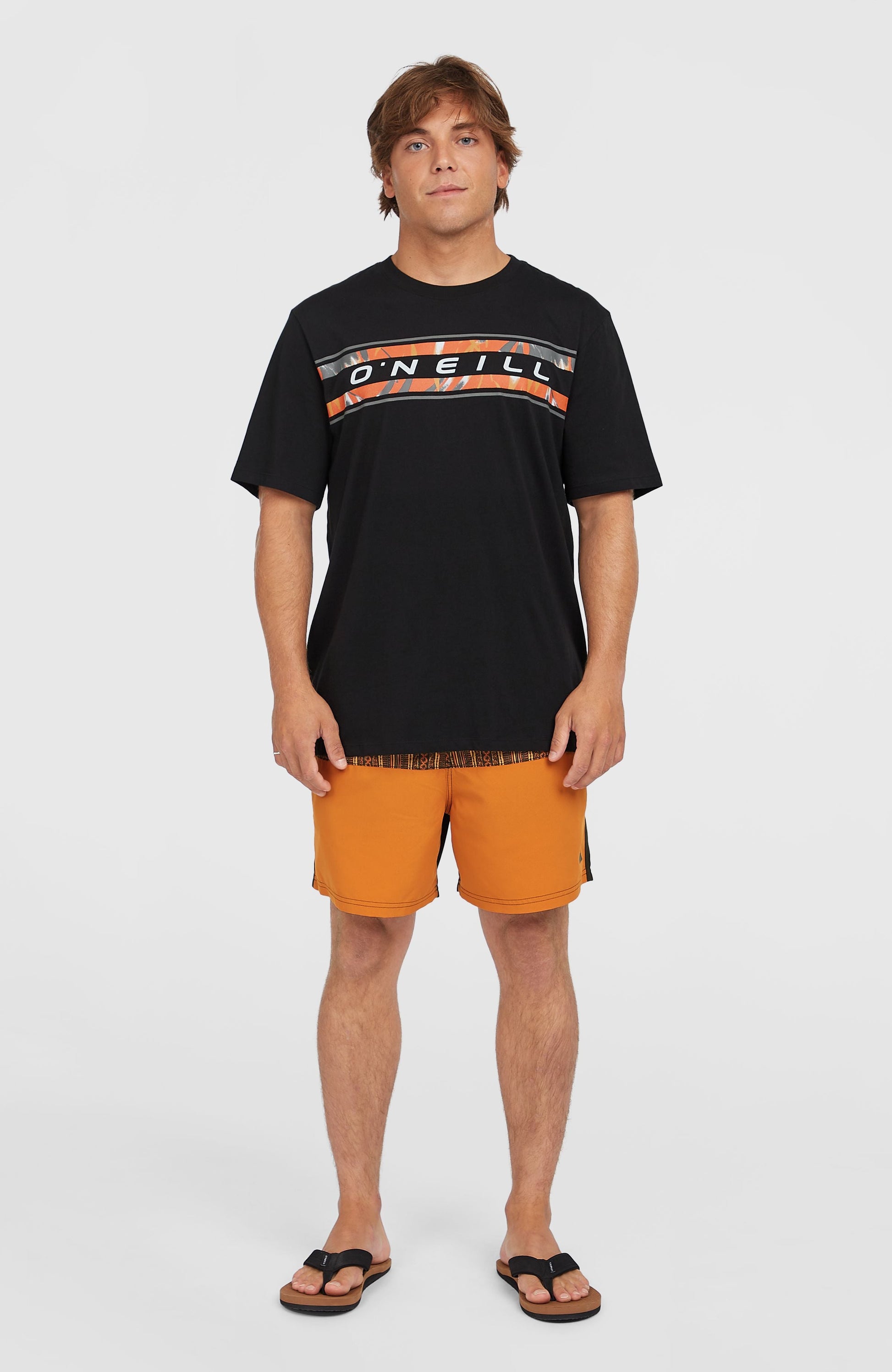 Cali Block 15'' Swim Shorts Men Orange Pressed Lines