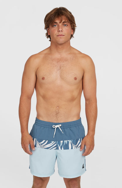 Cali Block 15'' Swim Shorts Men Blue Dipped Leaves
