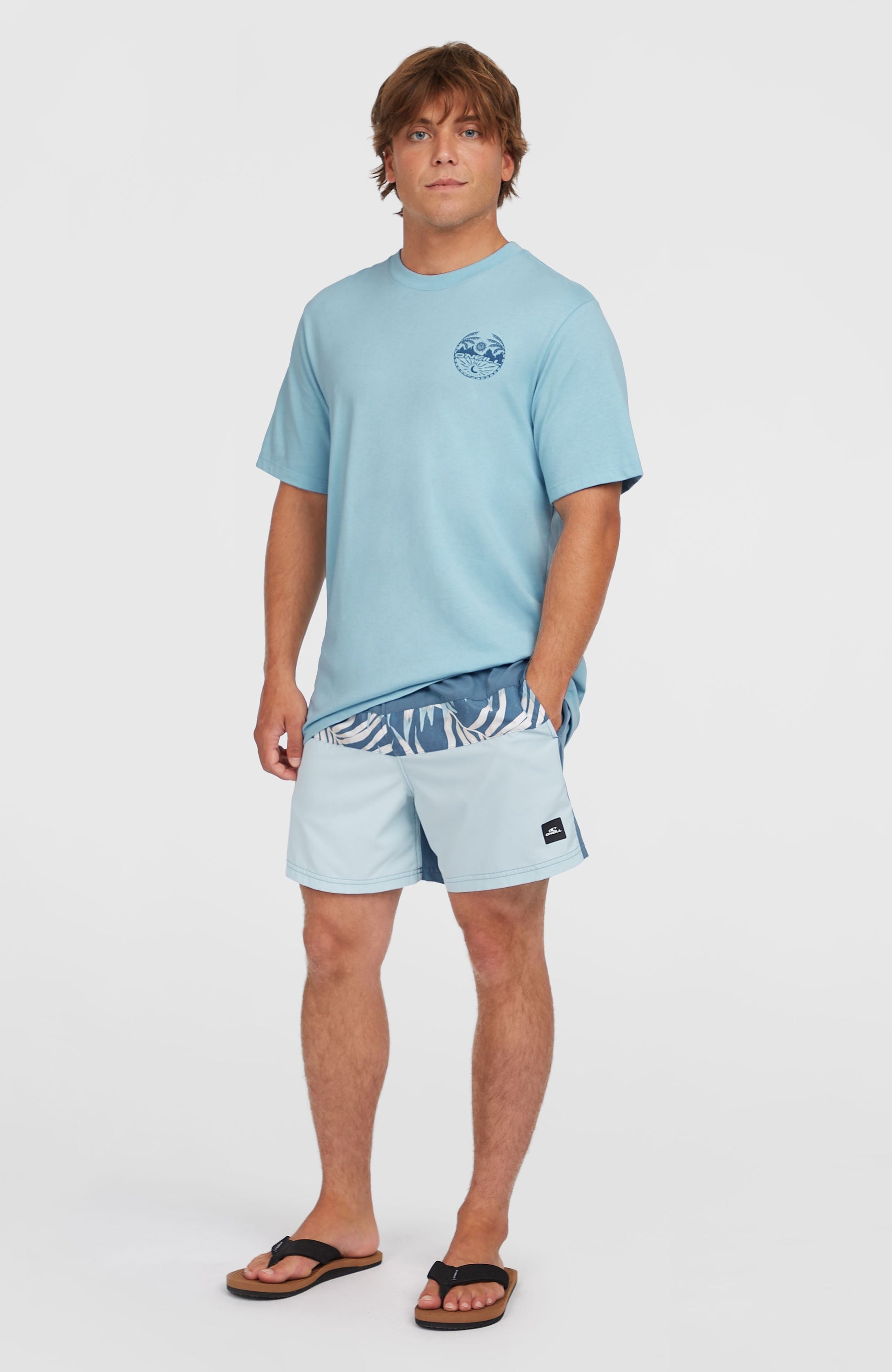 Cali Block 15'' Swim Shorts Men Blue Dipped Leaves