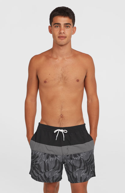 Cali Block 15'' Swim Shorts Men Black Dipped Leaves