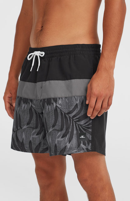 Cali Block 15'' Swim Shorts Men Black Dipped Leaves