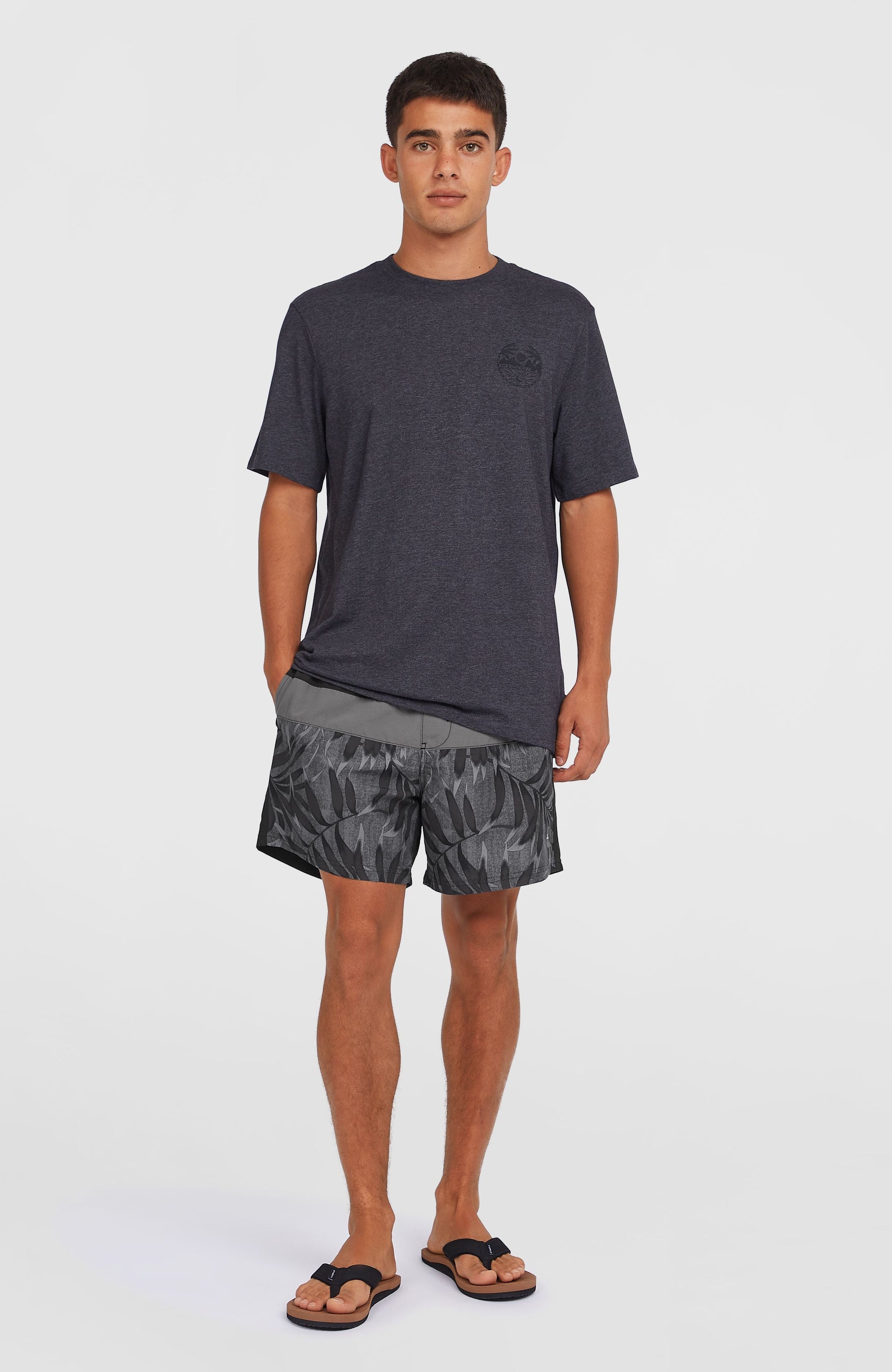Cali Block 15'' Swim Shorts Men Black Dipped Leaves