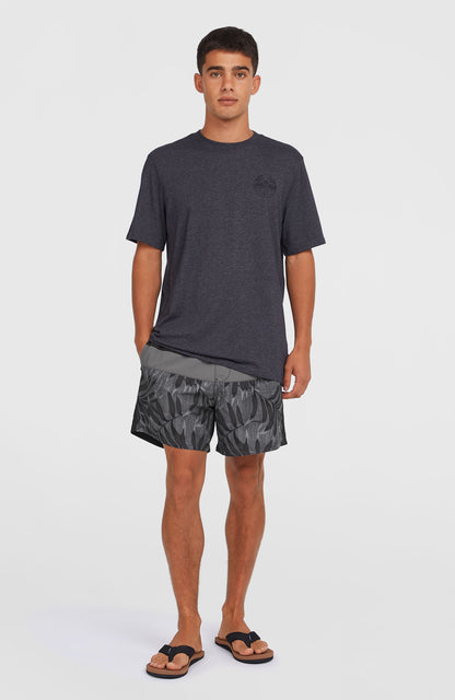 Cali Block 15'' Swim Shorts Men Black Dipped Leaves