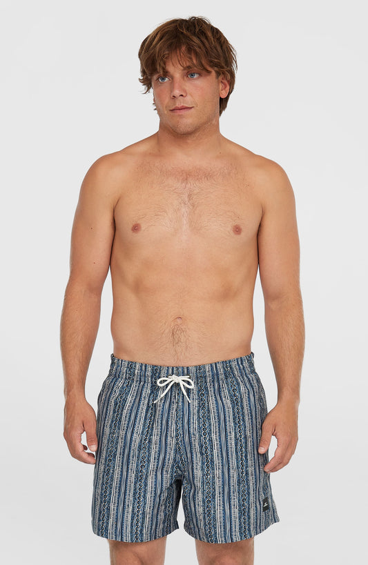 Cali Print 15'' Swim Shorts Men Blue Pressed Lines