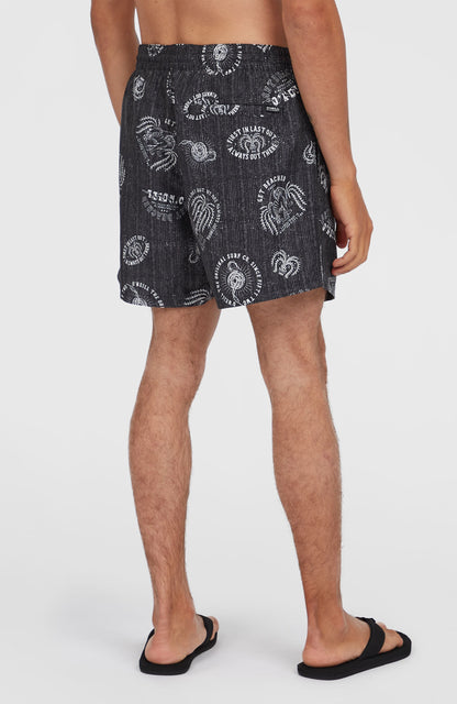 Cali Print 15'' Swim Shorts Men Black Mystical