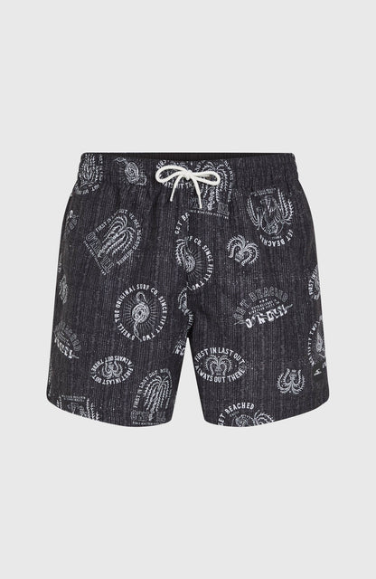 Cali Print 15'' Swim Shorts Men Black Mystical