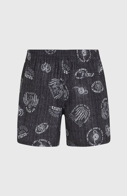 Cali Print 15'' Swim Shorts Men Black Mystical