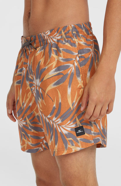 Cali Floral 16'' Swim Shorts Men Orange Dipped Leaves