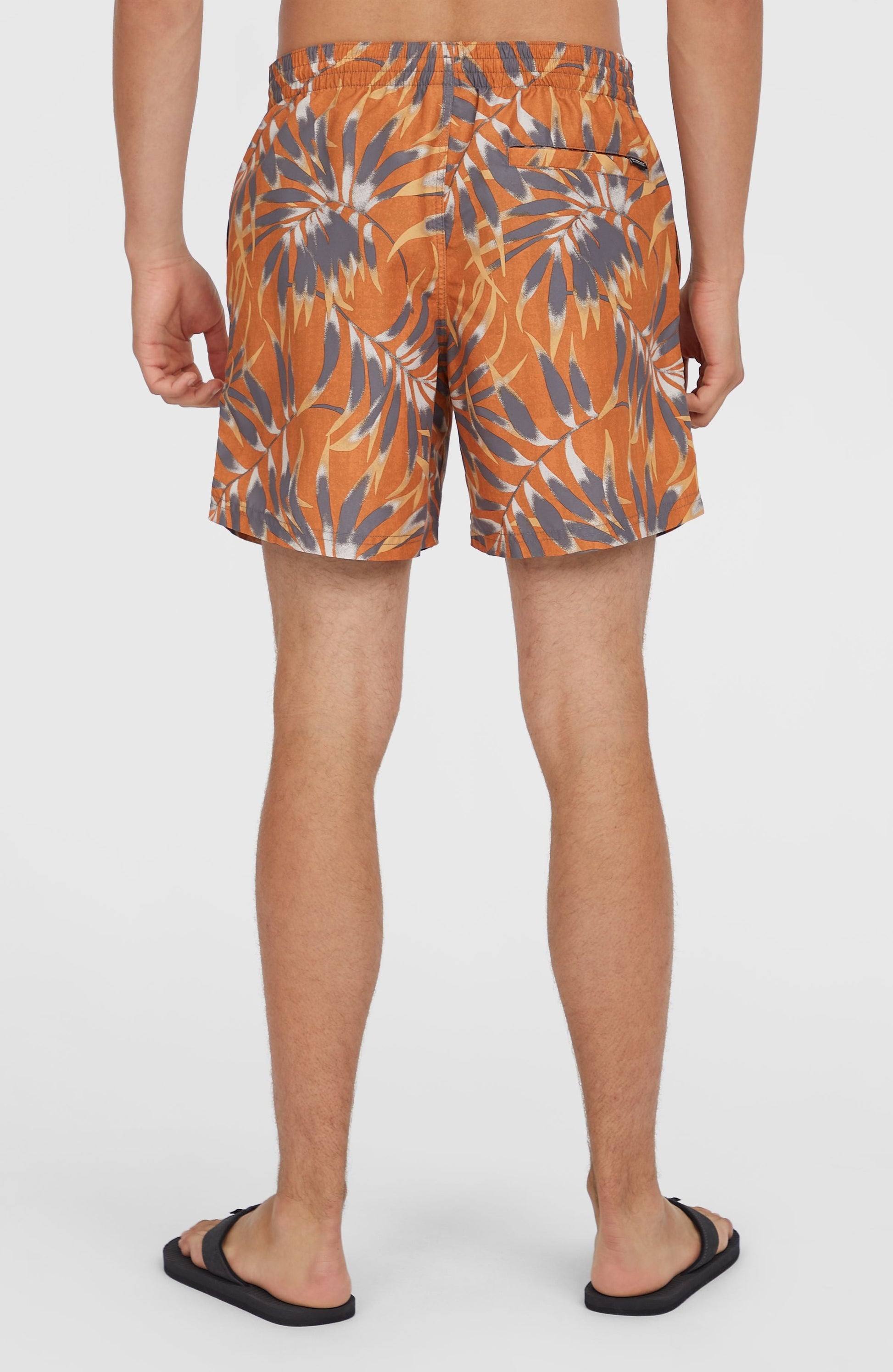 Cali Floral 16'' Swim Shorts Men Orange Dipped Leaves