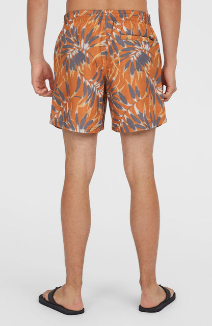 Cali Floral 16'' Swim Shorts Men Orange Dipped Leaves