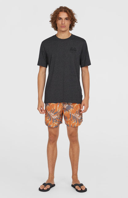 Cali Floral 16'' Swim Shorts Men Orange Dipped Leaves
