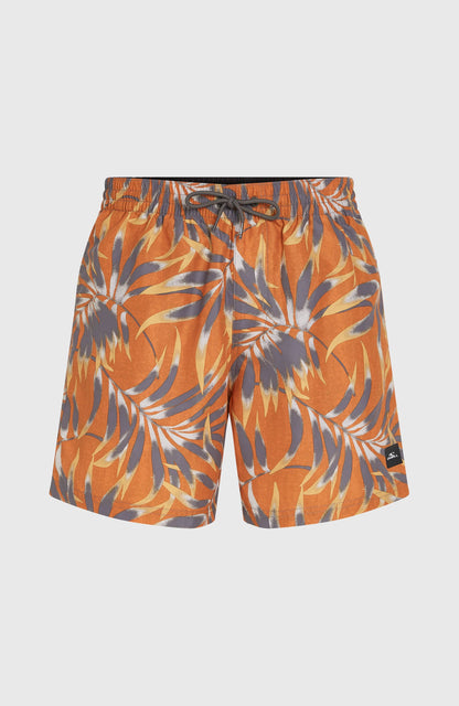 Cali Floral 16'' Swim Shorts Men Orange Dipped Leaves