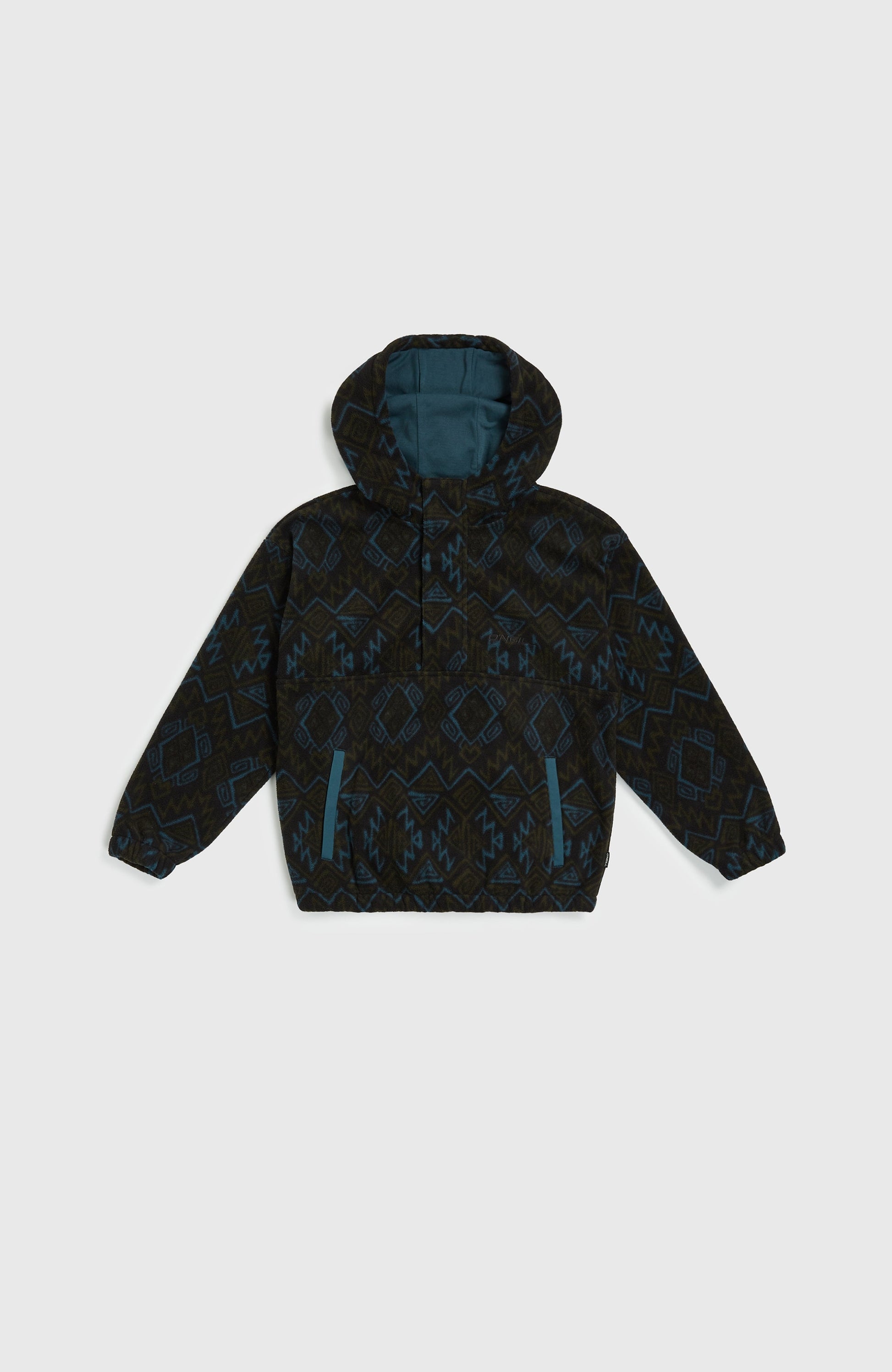 Superfleece Half-Zip Hoodie Kids Black Retro Ikat