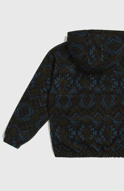 Superfleece Half-Zip Hoodie Kids Black Retro Ikat