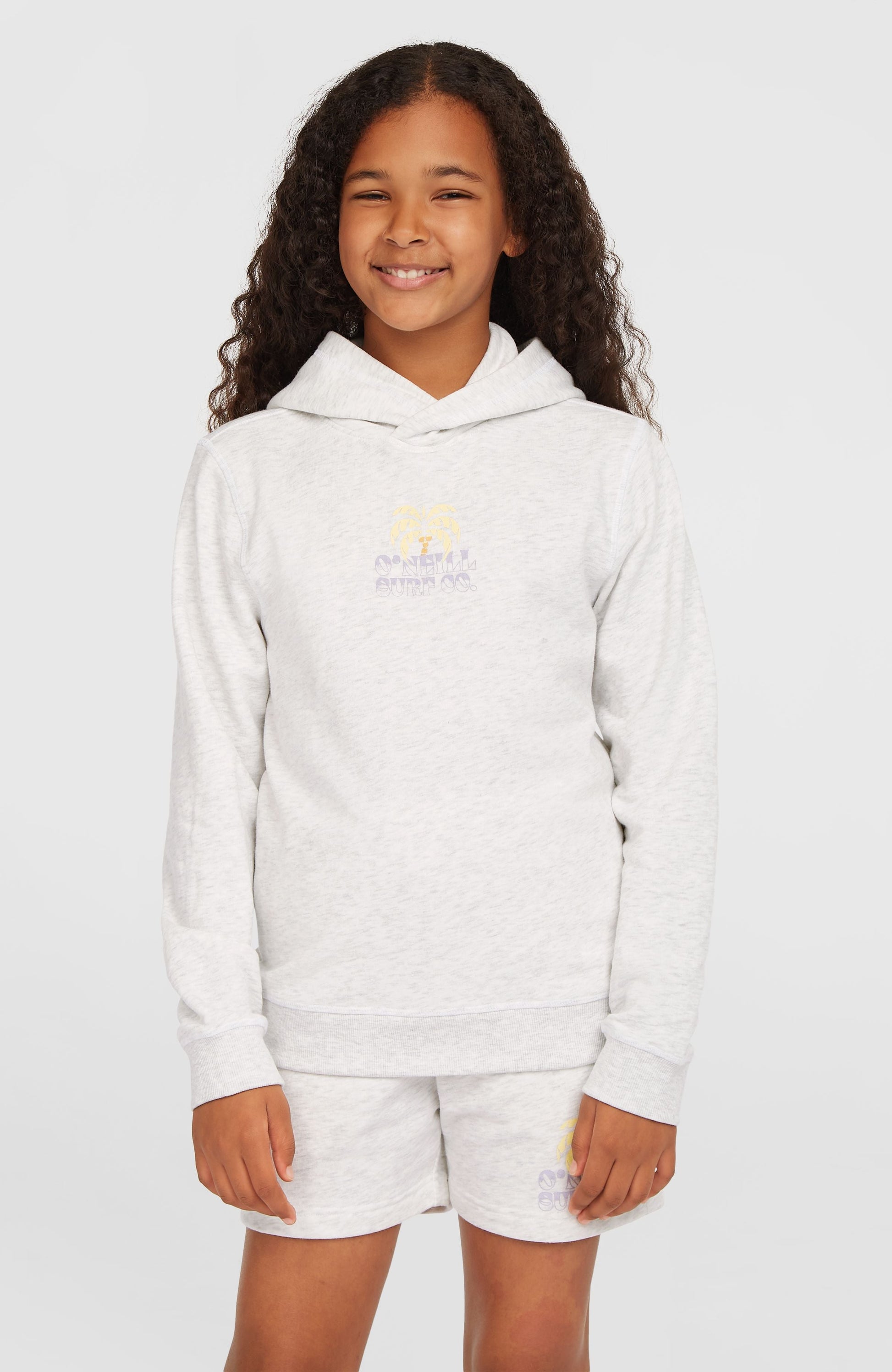 Back Print Hoodie Kids White Melange
