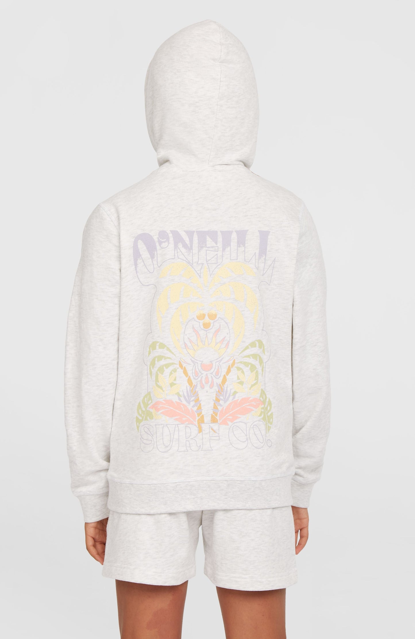 Back Print Hoodie Kids White Melange