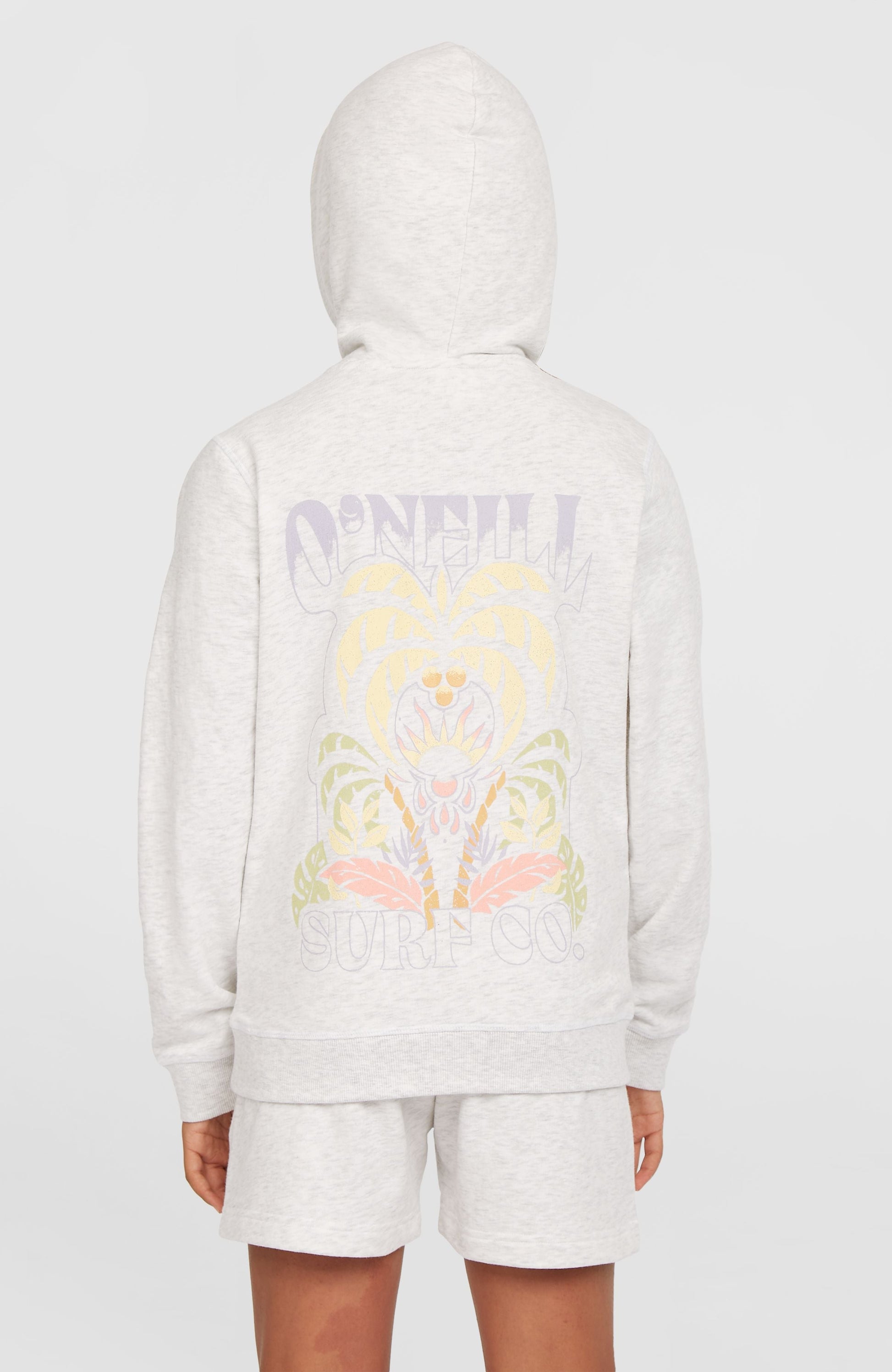 Back Print Hoodie Kids White Melange