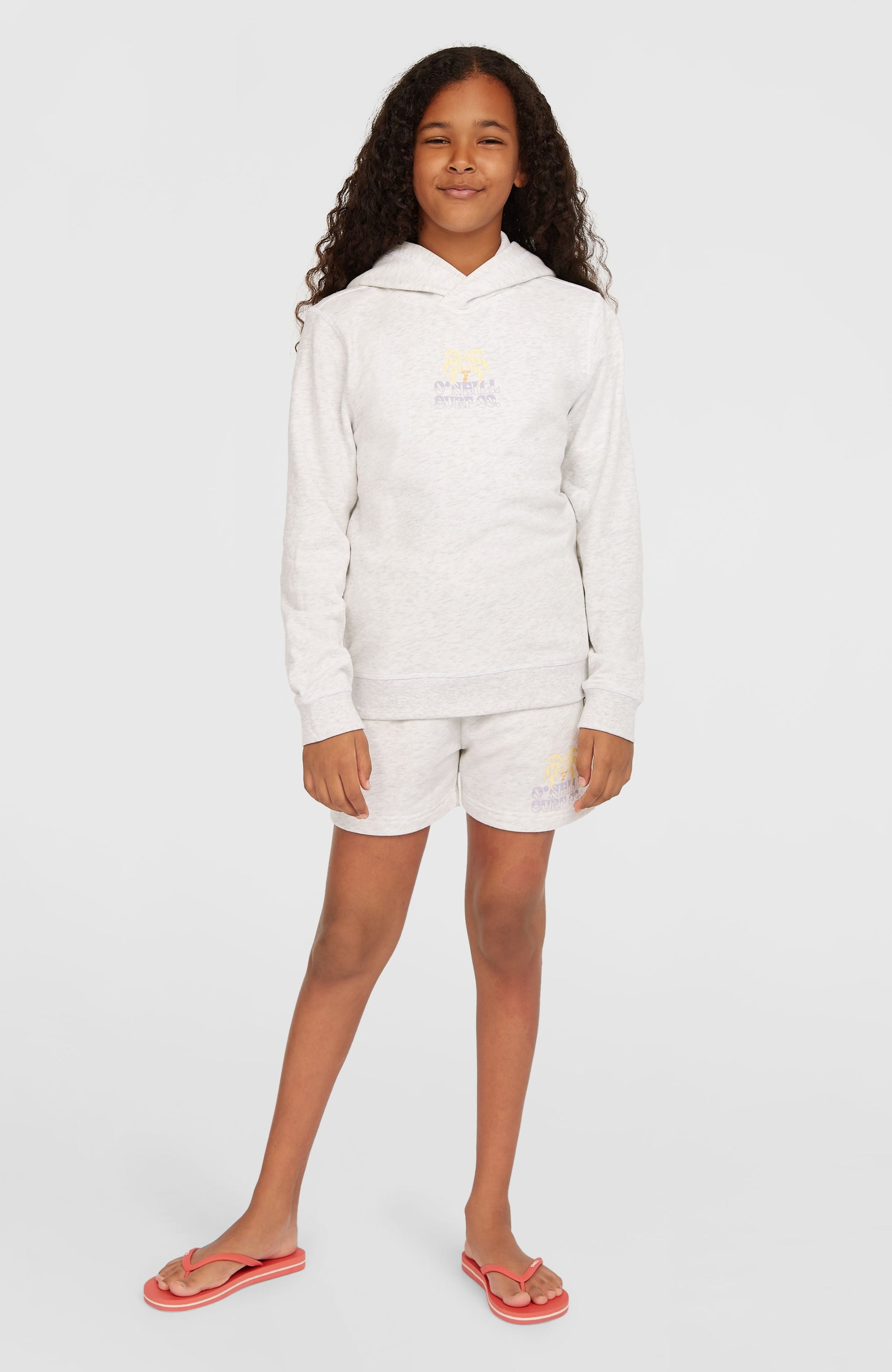 Back Print Hoodie Kids White Melange