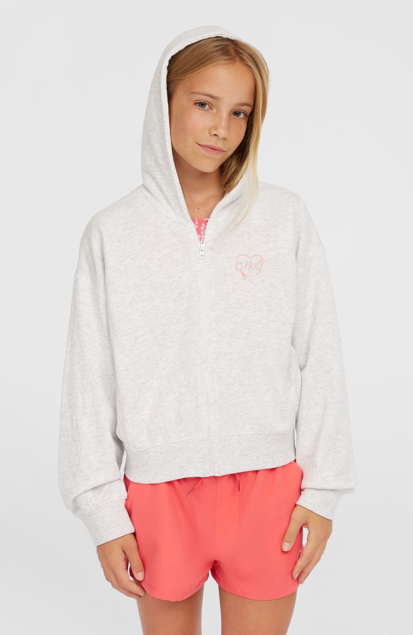Script Falf-Zip Hoodie Kids White Melange