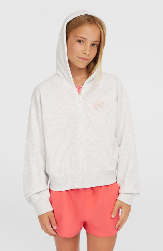Script Falf-Zip Hoodie Kids White Melange