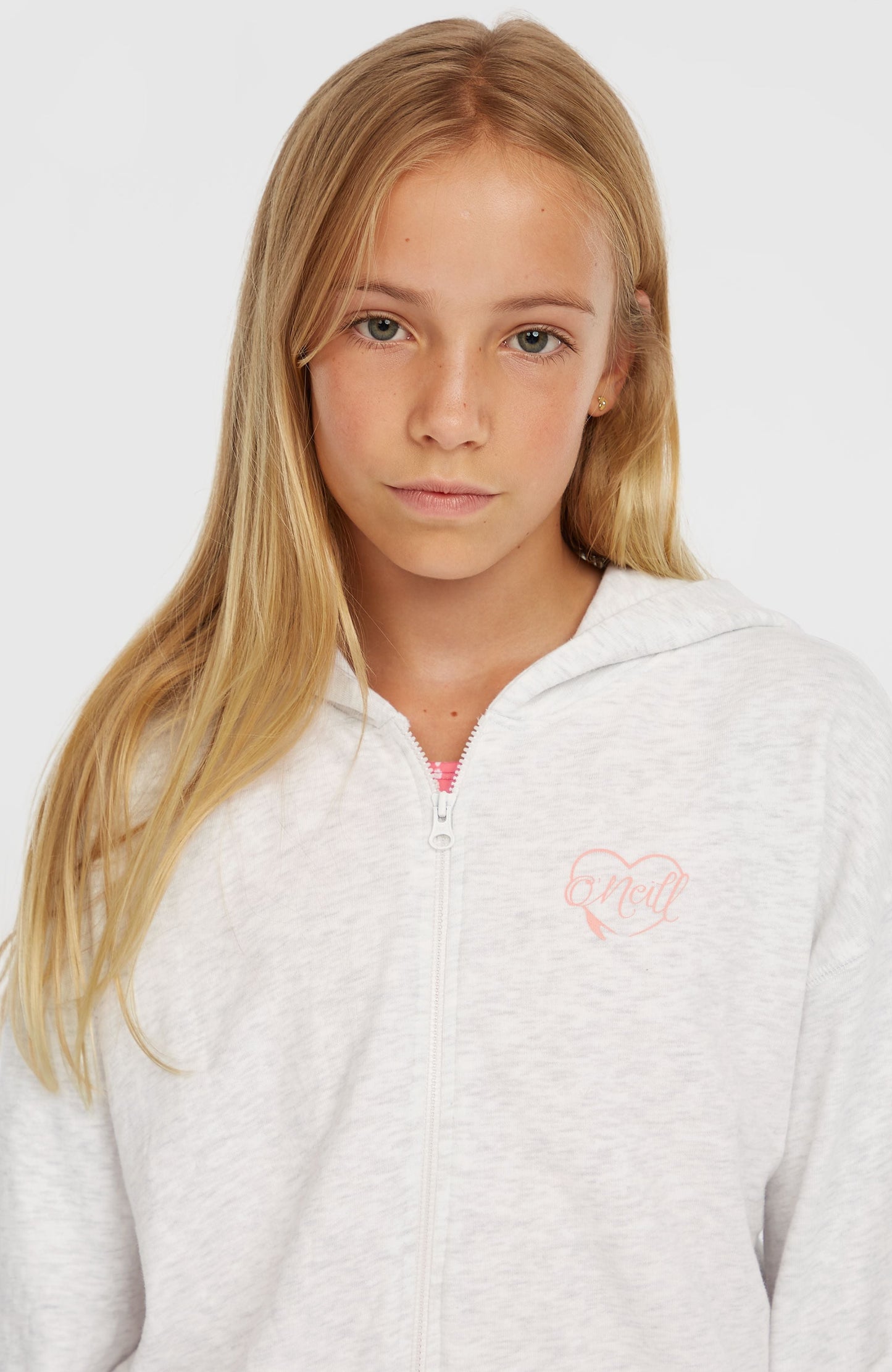 Script Falf-Zip Hoodie Kids White Melange