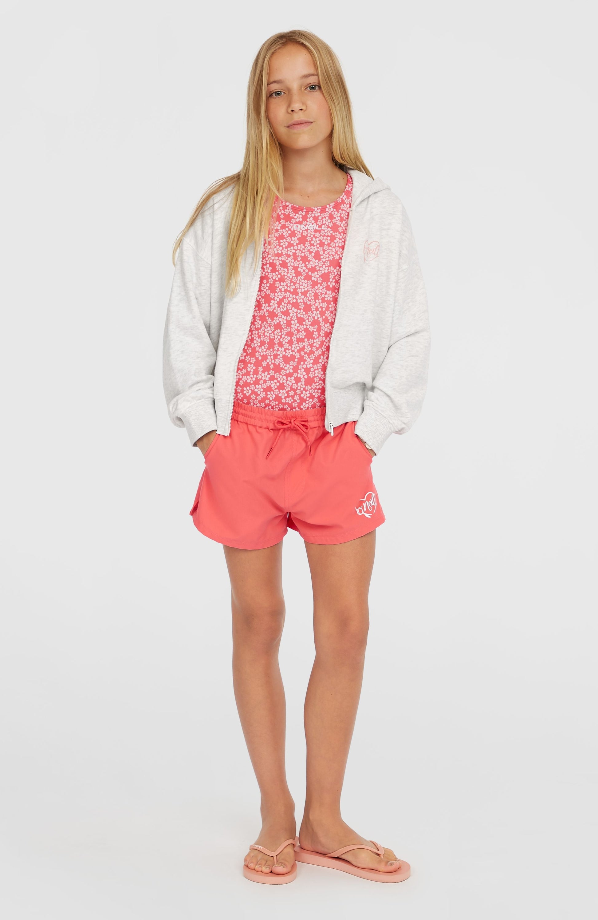 Script Falf-Zip Hoodie Kids White Melange