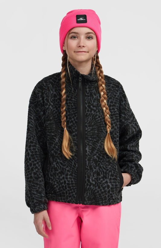 High-Pile Full-Zip Fleece Kids Black Animalica