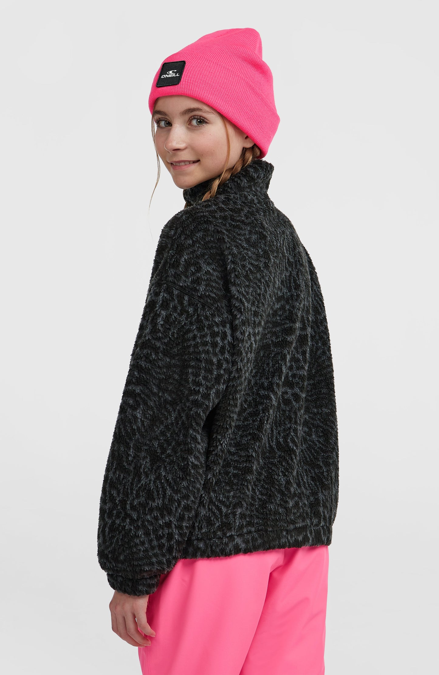 High-Pile Full-Zip Fleece Kids Black Animalica