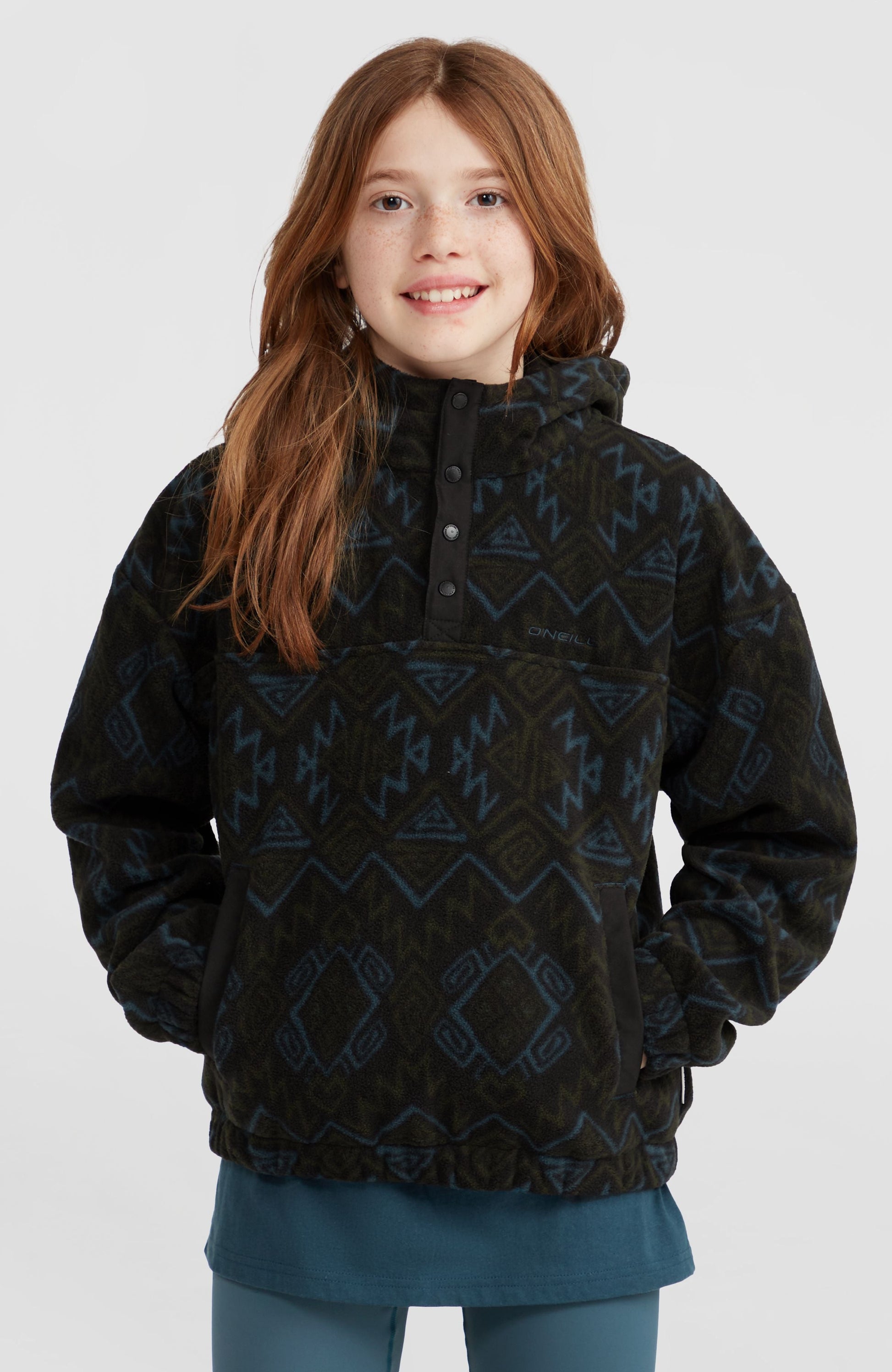 Superfleece Half-Zip Hoodie Kids Black Retro Ikat